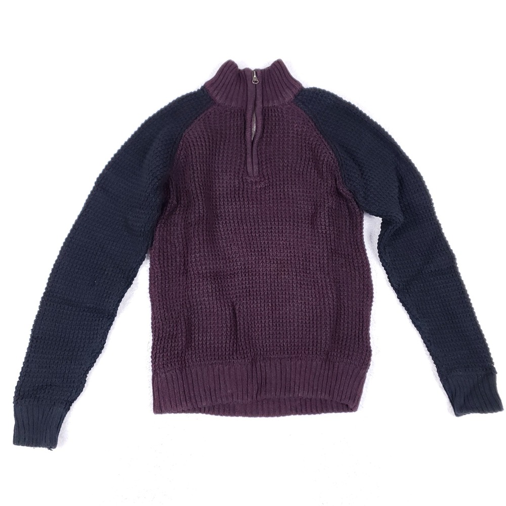 Aeropostale Mens Small Purple Navy Blue Waffle Knit Quarter Zip Sweater Pullover